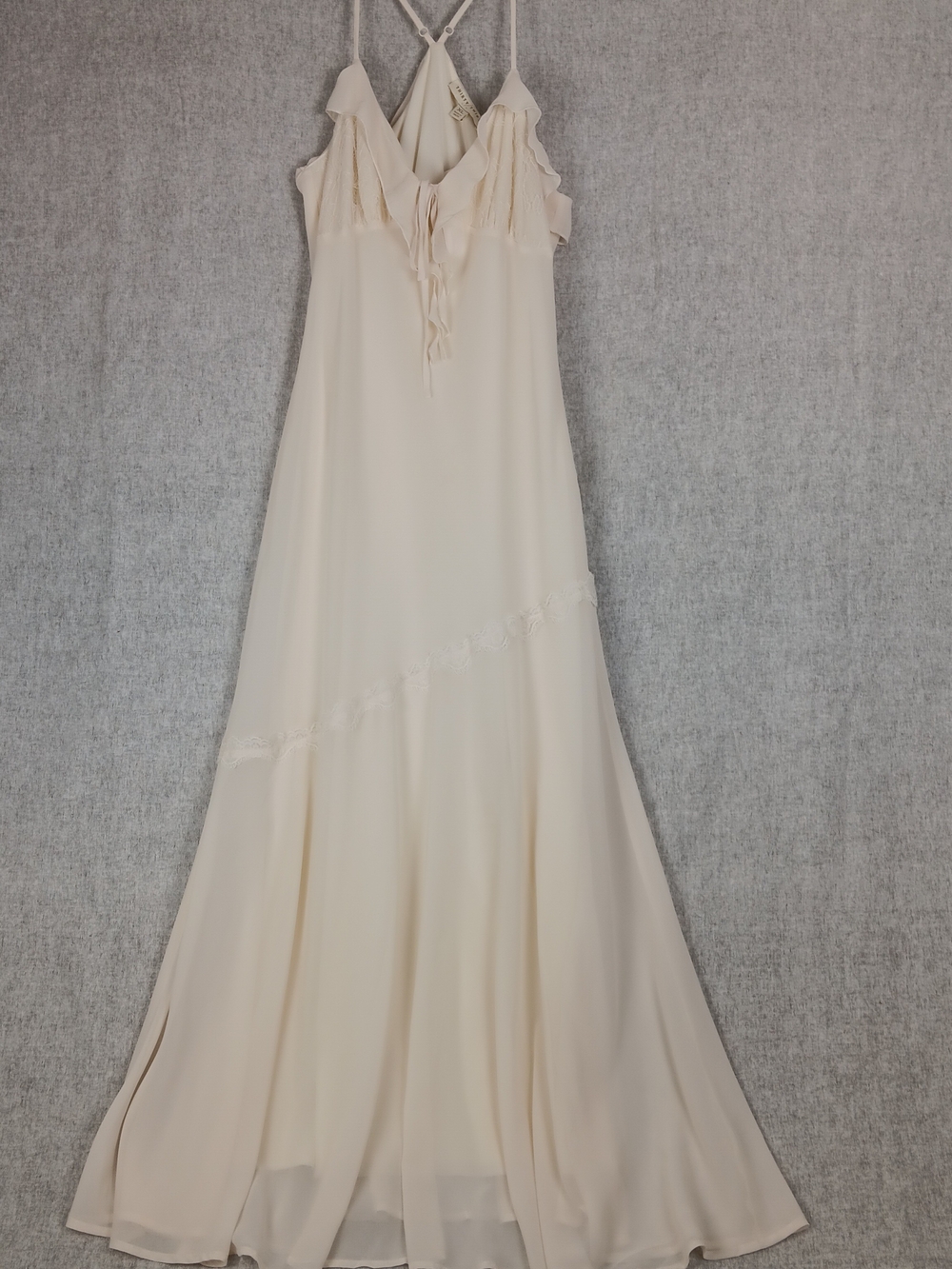 Thirty/Thirty Ivory Cream Maxi Dress Spaghetti Strap Lace Trim Size M -XL junior